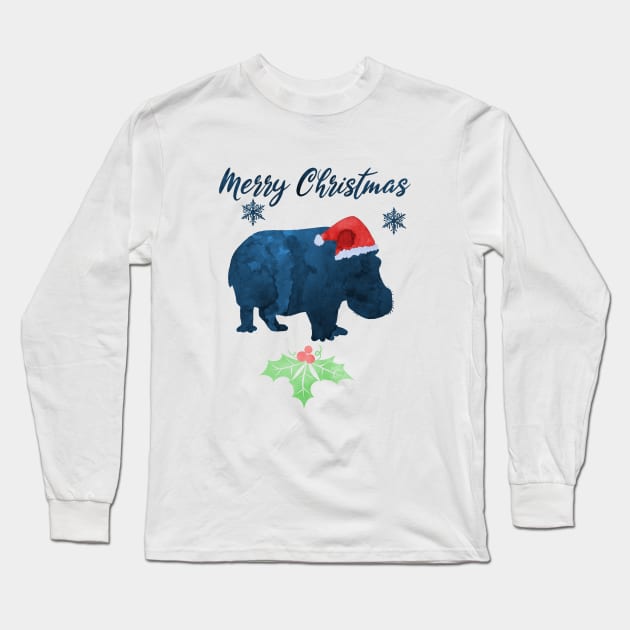 Christmas Hippo Long Sleeve T-Shirt by TheJollyMarten